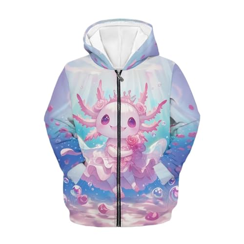 Girls Axolotl Sweatshirts Cute Zip Up Hoodie Graphic Jacket Long Sleeve Hoodies Hooded Sweater Shirts 6Y-16Y2
