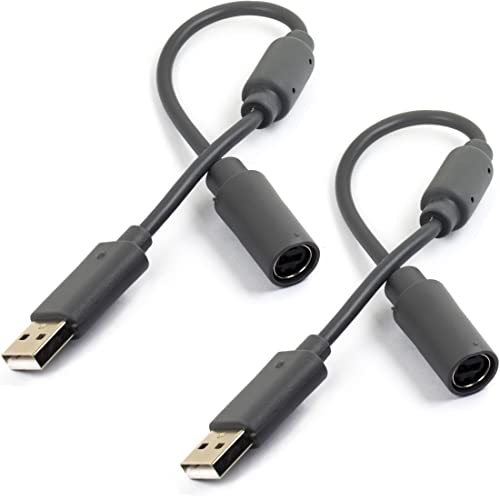 2 cables USB separables para Microsoft Xbox 360 y controlador delgado con cable, cable de extensión adaptador dongle de repuesto (2 piezas (gris)