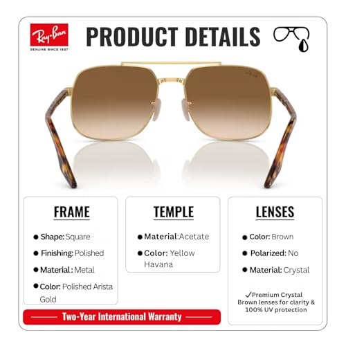 Image of Ray-Ban RB3699 Square Shaped Sunglasses for Men & Women with Official RAYBAN Eyewear Kit