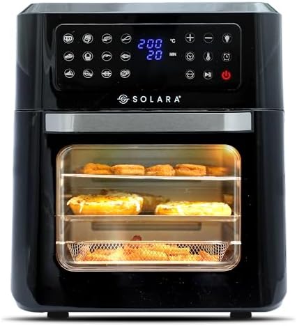 SOLARA 12L Air Fryer Oven for Home Kitchen, 1800W OTG Air Fryer Oven 12 Litre with 12 Presets, 9 Accessories, Grill, Roast, Bake, Reheat, AirFryer OTG, XX-Large, Recipe E-book, 1 Year Warranty, Black