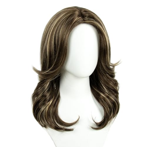 Image of 70s Brown Highlight Disco Wig Farrah Fawcett Wigs for Women Lady Natural Synthetic Full Wigs Vintage Cosplay Costume Hair Wig (mixed brown)