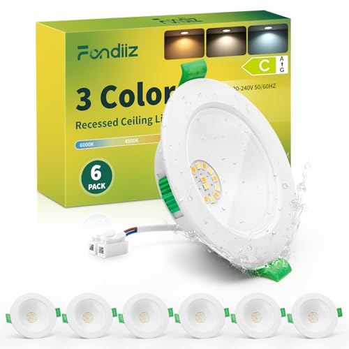 Fondiiz Lot de 6 Spot LED Encastrable 4W, Spots de Plafond Encastré 68mm Blanc Chaud 3000K Blanc Neutre 4500K Blanc Froid 6000K Réglable, IP44 Éclairage Salle de Bain...