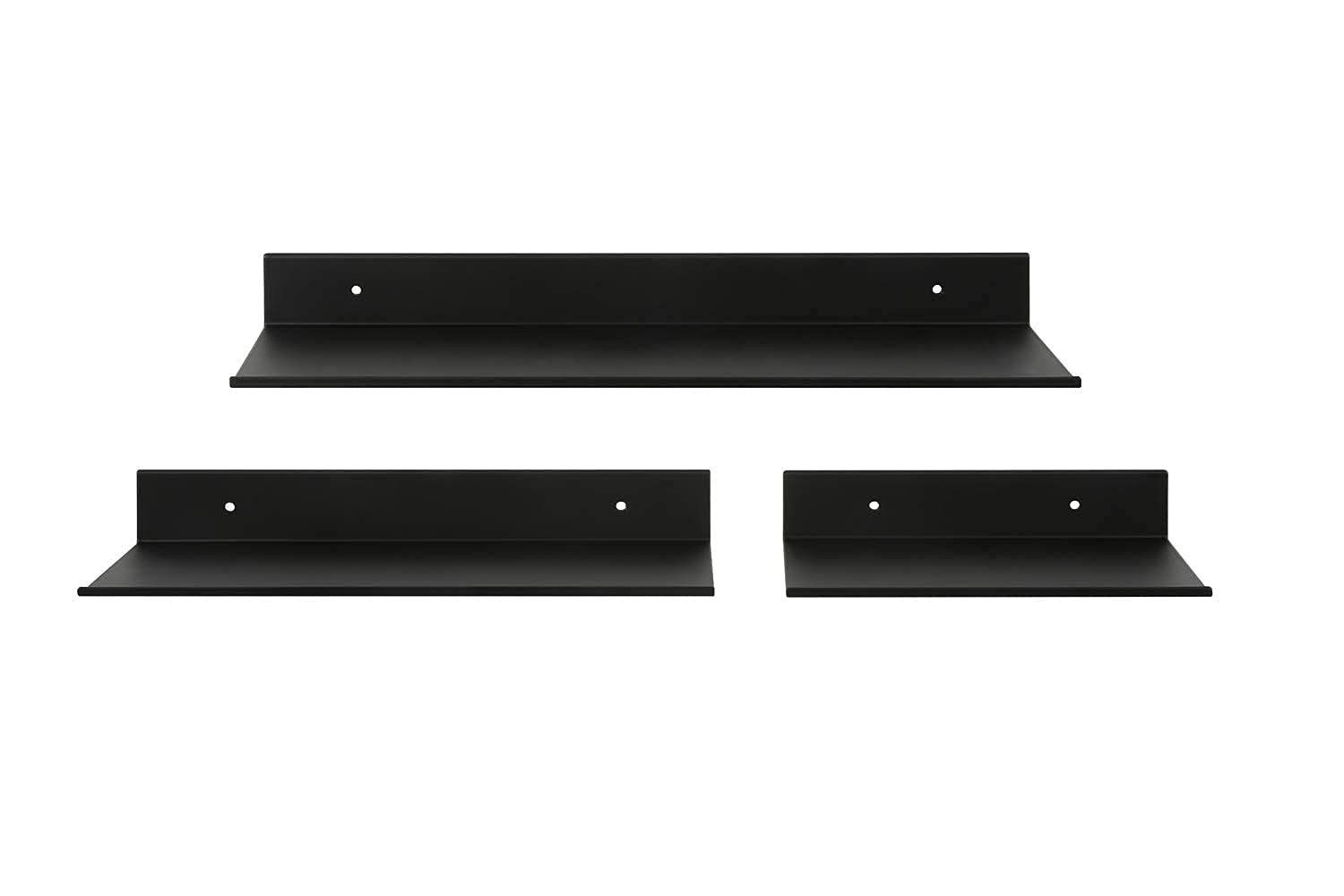 Z metnal Bathroom Shelf, Small Floating Wall Shelves, Decorative Ledge Shelf, Aluminum, Wall Mounted, Matt Black, 16/12/8 inch, 3 Packs