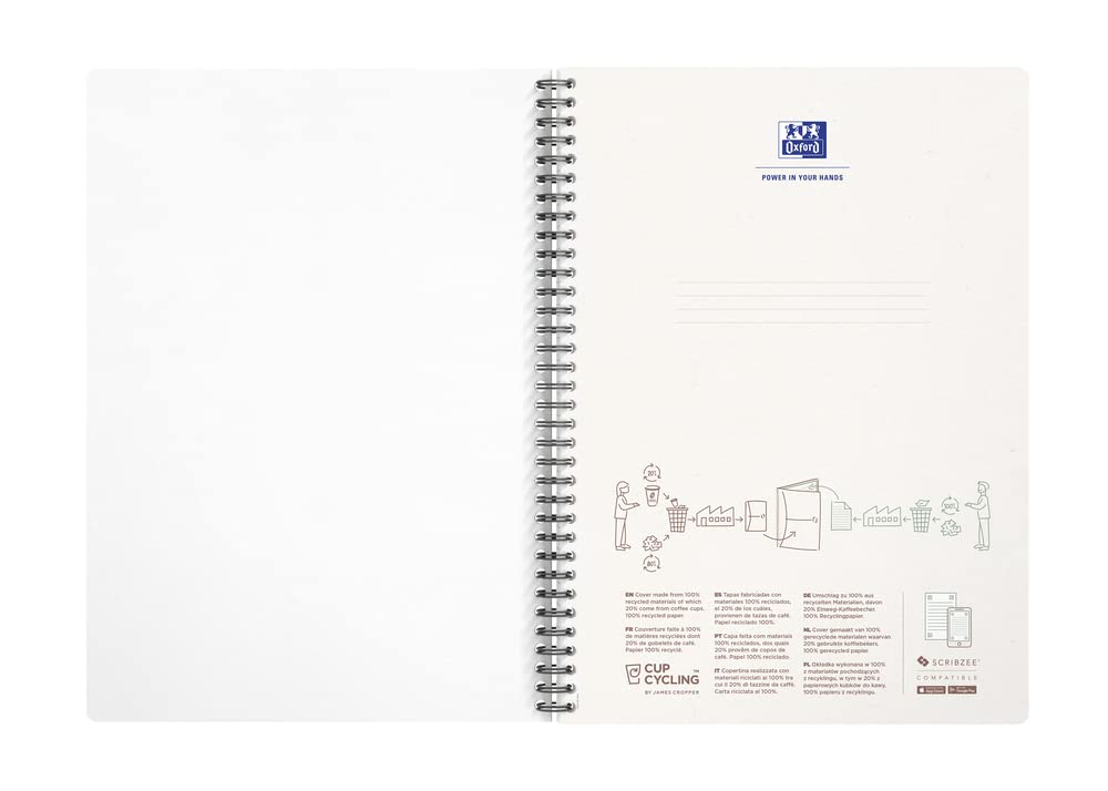 Oxford Cahier à spirales A4 quadrillé 180 pages My Rec'Up carton recyclé gobelets vert
