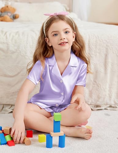 Image of Arshiner Girls Pajamas Silk Satin Pajama Set Button Pjs Ruffle Sleepwear