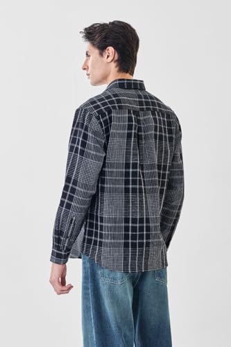 Image of SNITCH Men Casual Shirt | Regular Fit Full Sleeve Mandarin Collar Check Pattern | Cotton Linen Blend & Breathable Fabric for Office & Everyday Wear