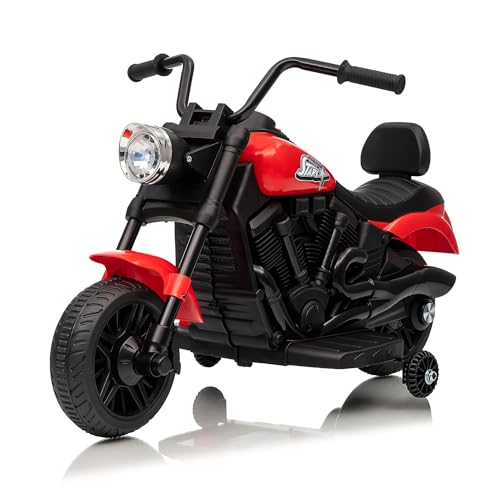 Garvee Moto Eléctrica Infantil 6V, Motocicleta a Batería para Niños 18 a 36 Meses con Ruedas de Apoyo Extraíbles, Luces LED, Música, Velocidad 3 km/h, Carga Máxima 25 kg, 79x40x46 cm, Rojo