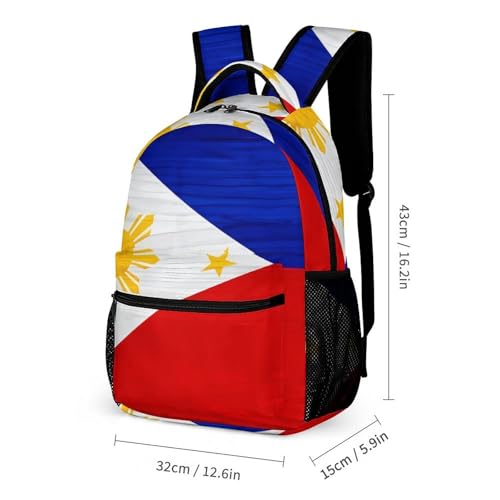 Philippines Flag Wood Patterning 3 PCS Backpack Set Casual Daypack with Insulated Lunch Bag & Pencil Case2