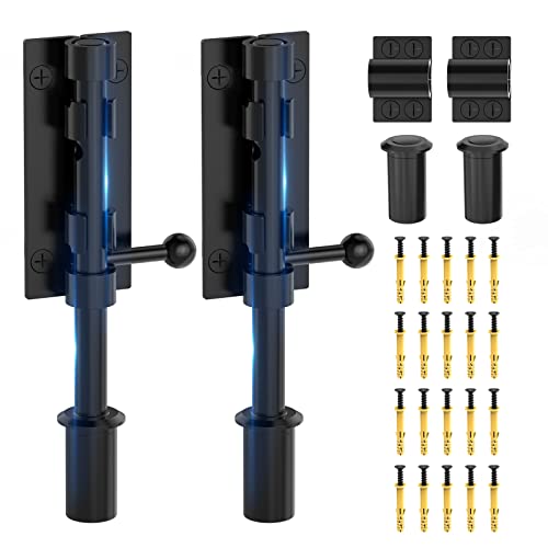 Barrel Bolt Latch, Slide Bolt Gate Latch, 6.3 Inch Heavy Duty Solid 304 Stainless Steel Black Finish Door Lock For Fence/Wooden/Barn Door/Yard Door/Shed Door/Interior Door Latch (2 Pack Black) #TOP6