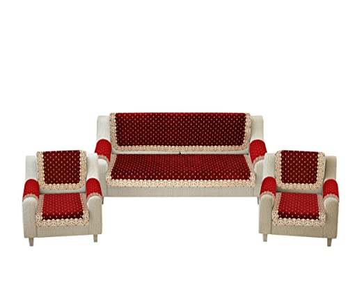 Image of Premium Velvet Sofa Cover Set of 5 Seater -with Arm Covers, 3,1,1 Seater 16 Pieces Sofa Back Slip Panels - Heavy Fabric Sofa Slip Protector with Back Covers, Maroon (Pack of 12)