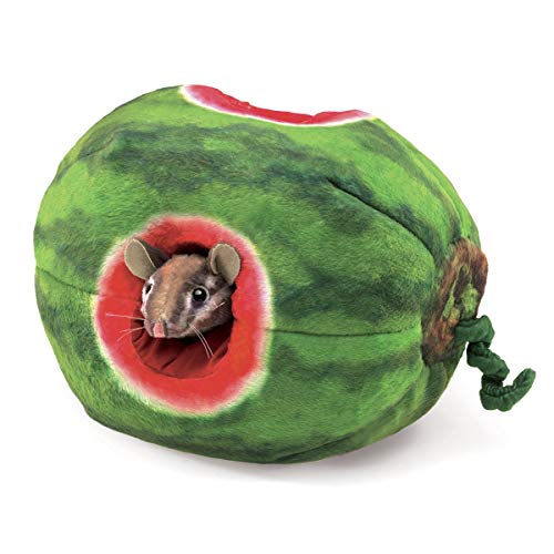 Folkmanis 3128 Chipmunk in Watermelon Finger Puppet, One Size, Green/Red/Brown