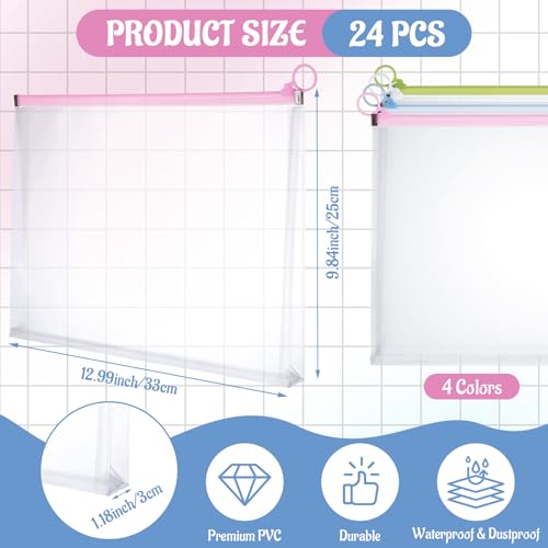 LOPYXBR 24 bolsas A4 transparentes com zíper para organizar envelopes de plástico 23 x 30 cm, sacos