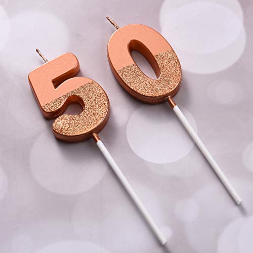 Bbto 50Th Birthday Candles Glitter Cake Numeral Candles 50Th Birthday Cake Topper Decoration For Birthday Wedding Anniversary Celebration Favor, Rose Gold #TOP6