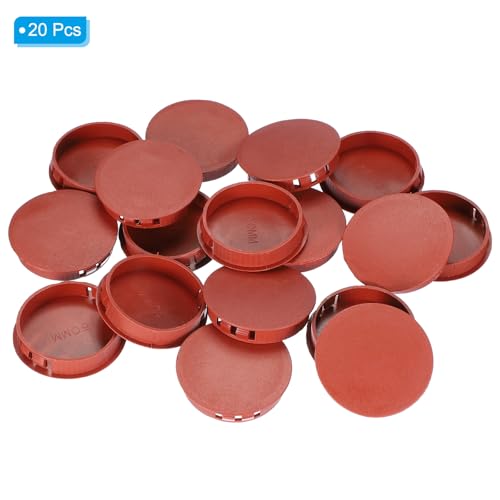 Image of PATIKIL 2 inch /50mm Plastic Hole Plugs, 20Pcs Flush Type Round Hole Plugs Cover Snap in Locking Hole Tube for Table Kitchen Cabinet Furniture, Red Brown