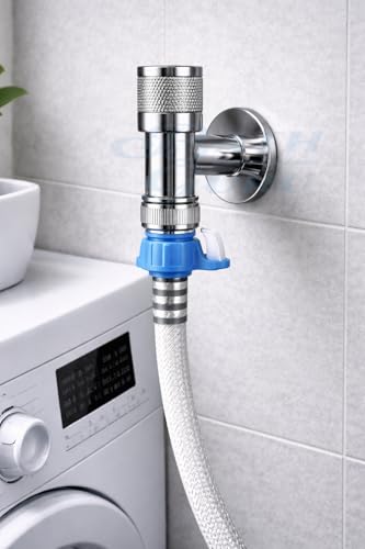 Image of BATH GURU (Grass) Washing Machine Nozzle Tap | Zinc Body Washing Machine Inlet Faucet Chrome Finish | Universal Water Inlet Valve Plastic Handle | Wall Mounted Tap for Fully Automatic Washing Machines