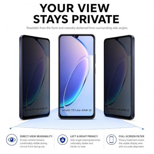 Image of ArmourPro Privacy Tempered Glass for Vivo T5 Lite - Anti-Spy Anti Peeping Screen Protector, 9H Hardness, Edge-to-Edge Coverage, Ultra Thin, Bubble-Free Installation Kit | Black