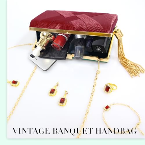 Image of 5 Pcs Clutch Purses for Women Jewelry Set Handbag with Necklace Earrings Ring Bracelet Vintage Banquet Handbag with Detachable Chain for Wedding Party Gift Supplies
