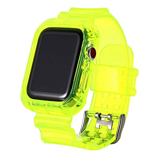 Xioudo Apple Watch ケース バンド 一体式 透明 衝撃吸収 傷防止 装着簡単 アップルウォッチ シリーズ 6/5/4/3/2/1対応 (42/44mm, イエロー)