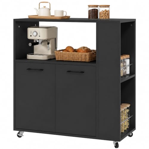 Image of HOMCOM Kitchen Trolley on Wheels, Rolling Kitchen Island Cart 2-Door Black