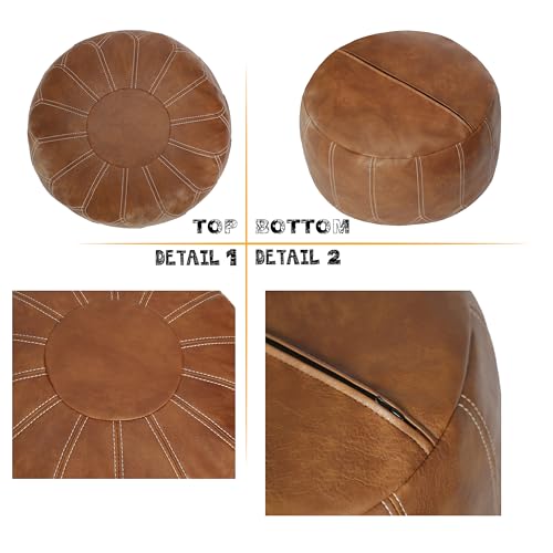 Thgonwid Unstuffed Moroccan Faux Leather Pouf Ottoman Cover with Storage - Boho Chic Multi-Use Footrest for Living Room, Bedroom, Patio - Round Ethnic Floor Cushion & Decorative Accent, Brown by Thgonwid - Image 7
