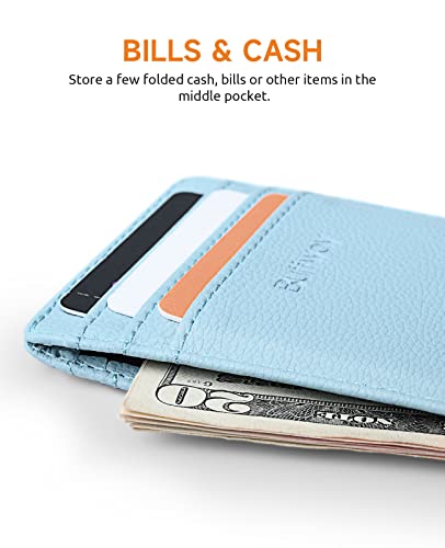 Image of Buffway Mens Slim Wallet, Minimalist Thin Front Pocket Leather Credit Card Holder with RFID Blocking for Work Travel | Minimalist