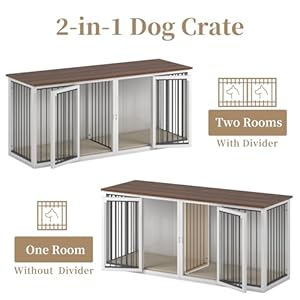 Large Dog Crate Furniture for 2 Dogs, 71.6" Pro XXL Heavy Duty Dog Kennel Furniture with Divider, Steel Frame Indoor Double Dog Crate for Large Medium Small Dogs, Warm White Large Dog Crate Furniture for 2 Dogs 716 Pro XXL Heavy Duty Dog Kennel Furniture with Divider Steel Frame Indoor Double Dog Crate for Large Medium Small Dogs Warm White