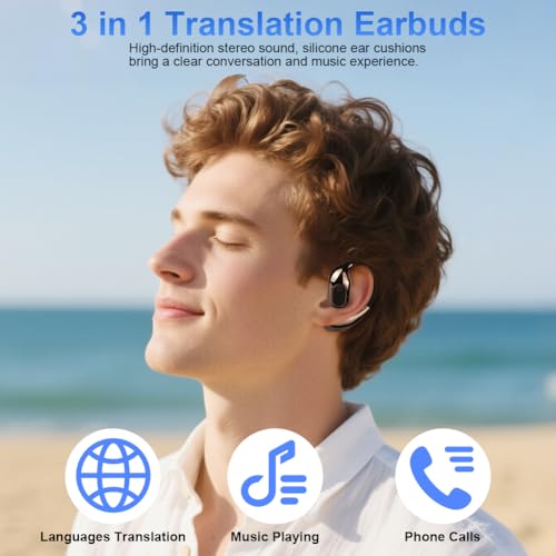 AOOSU AI Übersetzer Kopfhörer, Echtzeit Übersetzungskopfhörer 144 Sprachen, Translation Earbuds Bluetooth 5.4, Open Ear Kopfhörer Übersetzer Echtzeit Translation Earbuds für Reisen, Lernen, Sport