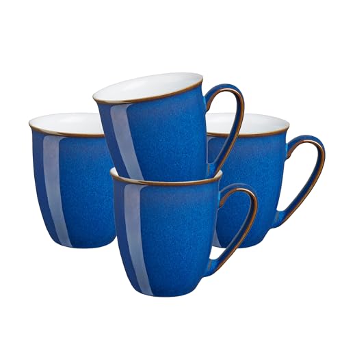 Denby - Imperial Blue Coffee Beakers/Mug Set of 4-11.5oz - Stoneware Tea Cup Mug Set - for Office & Home - Dishwasher Safe - Ceramic Tea Cups with Deep Blue Glaze - Chip Resistant