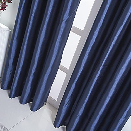 Image of GYROHOME Extra Long Curtains 120 Inch Long for Loft,Faux Silk Navy Blueout Curtains Fully Lined Solid Window Treatment Drapes (2Panel,52x120inch,Navy Blue)