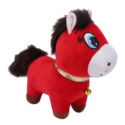 CLFYOU Smile Horse Plush, 23cm Horse Doll Toy f 2026 Lunar New Year, with Lucky Bell Co and Fluffy Tail, Traditional Red Yeow Ma