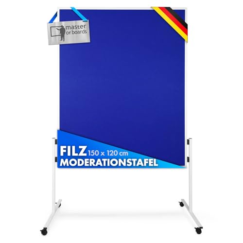 Floordirekt Filz Moderationstafel Metaplanwand mit feststellbaren Rollen | Filztafel Pinnwand | Moderationswand Doppelseitig nutzbar - Stabiler Metallrahmen (150 x 120 cm Blau)
