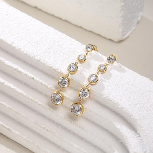 Sparkly CZ Bezel Dangle Earrings for Women (Gold) - image 4