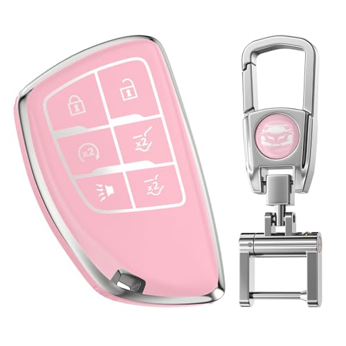 Image of for Chevy Key Fob Cover with Keychain.TPU Keyshell No Screws Required for Installation. Compatible with 2021-2025 Silverado Sierra Tahoe GMC Yukon Suburban Denali(Sakura Pink-6 Buttons, 6-Buttons)