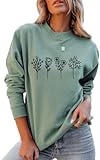 JBF Cloth Flower Sweatshirt Womens 80s Vintage Minimalistic Floral Printed Long Sleeves Sweatshirt Pullovers Tops green s