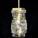JEENKAE Modern Crystal Pendant Light Gold Pendant Lighting for Kitchen Island LED Rod-Hung Mini Pend