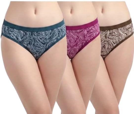 Women’s Printed Bikini Briefs Pack of 3 | Mid-Rise Underwear Panties with Elastic Waistband | Soft Stretchable Everyday Innerwear in Assorted Colours-image-46