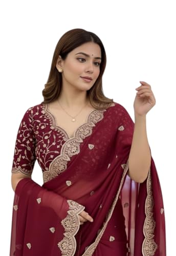 Image of Yashika Women Vichitra Silk Saree with Embroidered Border| Sarees Bollywood Sari | New Sarees | Saree Blouse| Designer Saree (AZ-YS-OG-LADYQUEEN-Parent)