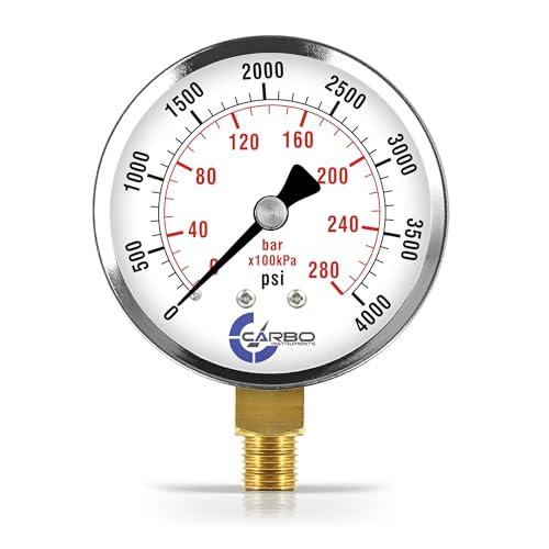 CARBO Instruments 2-1/2" Pressure Gauge, Chrome Plated Steel Case, Dry, 0-4000 psi/kPa, Lower Mount 1/4" NPT