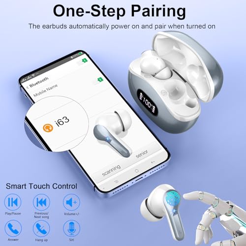 Image of Rinsmola Bluetooth 5.4 Headphones, 3D-Stereo Wireless Earbuds Deep Bass in Ear Buds, 4 ENC Noise Cancelling Mic, 48Hrs USB-C Earphones, IP-X7 Waterproof Headset Sport Gym Workout for Laptop Pad, Gray