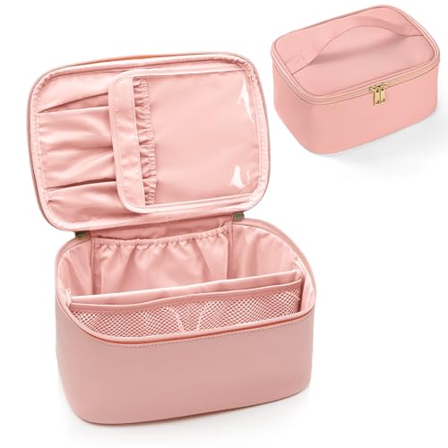 【Materiali di alta qualità】La nostra borsa per cosmetici è realizzata in tessuto di pelle PU impermeabile di alta qualità e tessuto gabardine. La superficie in pelle PU è morbida, impermeabile, antimacchia e inodore. La fodera in gabardine è resistente e la finestra trasparente in PVC impermeabile è comoda per visualizzare gli oggetti. La borsa per cosmetici è liscia, ben fatta, ha cuciture solide, cuciture delicate ed è pratica e bella