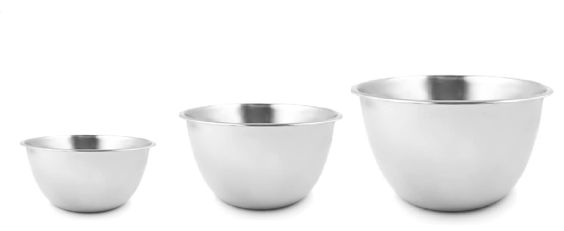 Nobel Stainless Steel Mixing Bowls, Nesting Bowls for Meal Preparation Kitchen Baking, Heavy Duty & Dishwasher Safe, Space-Saving Storage Bowl (Set of 3-20, 22, 24 cm)