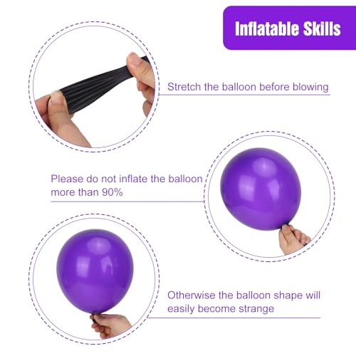 Image of RUBFAC Dark Purple Balloons 129pcs Different Sizes Pack of 18 12 10 5 Inch, Latex Royal Purple Balloon Garland Arch Kit for Wedding Masquerade Birthday Party Decorations
