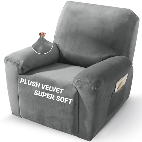 Image of ZNSAYOTX 2026 Velvet Oversized Recliner Cover 3-Piece, Luxury Plush Recliner Chair Covers with Elastic Band & Ties Stay in Place, Stretch Reclining Slipcover for Lazy Boy Soft Washable (Grey)