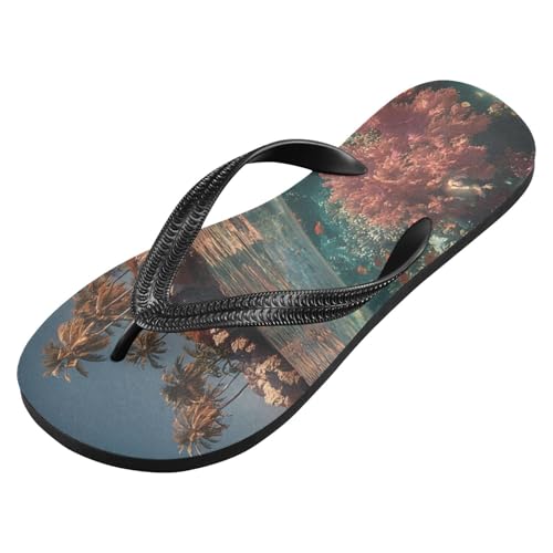 Flip Flop Sandals Tropical Island Print for Women Men Beach Outdoor XS2