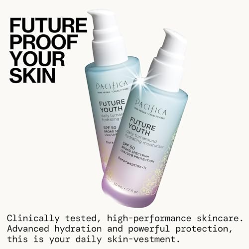 Pacifica Peptide Face Moisturizer Future Youth Daily Turnaround Hydrating, SPF 50 Broad Spectrum, UVA/UVB Sun Protection, Sunscreen, Face Moisturizer, Anti-Aging, Vegan, 1.7 fl oz (1 Count)