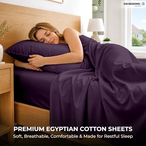Image of SGI bedding RV Short Queen Sheet Set 60x75, 600 TC Egyptian Cotton, 4 Piece Luxury Hotel Collection, Ultra Soft & Breathable, Fits RV Mattress Camper & Trailer, 15 Inch Pocket, Plum
