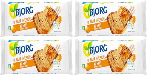BJORG - Pain d'Epices Miel Bio - à La Farine de Seigle Complète - Source de Fibres - 300 g (Lot de 4)