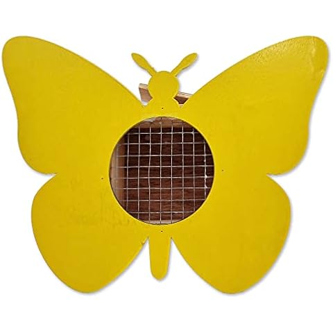 KUVIAS Butterfly Bird Feeders Hanging Station For The Garden - Wooden Bird House With A Hanging Hook Can Be Hung Anywhere Easily - Squirrel Proof Bird Feeder Is Ideal For Attracting Birds (Yellow) Cover