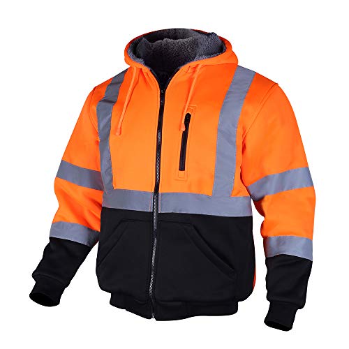 Consejos para Comprar Franjas Naranjas para comprar hoy. 40 VENDACE ANSI Clase 3 - Sudadera reflectante de alta visibilidad para hombre, forro polar con cierre y parte inferior negra (naranja, M)