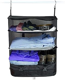 YUDONGL Travel Luggage Organizer Portable Travel Shelves Bag 3-Shelf Suitcase Packing Cube Collapsible Hanging Closet Storage Bag Space Saver for Wardrobe Suitcase Carry On(black)